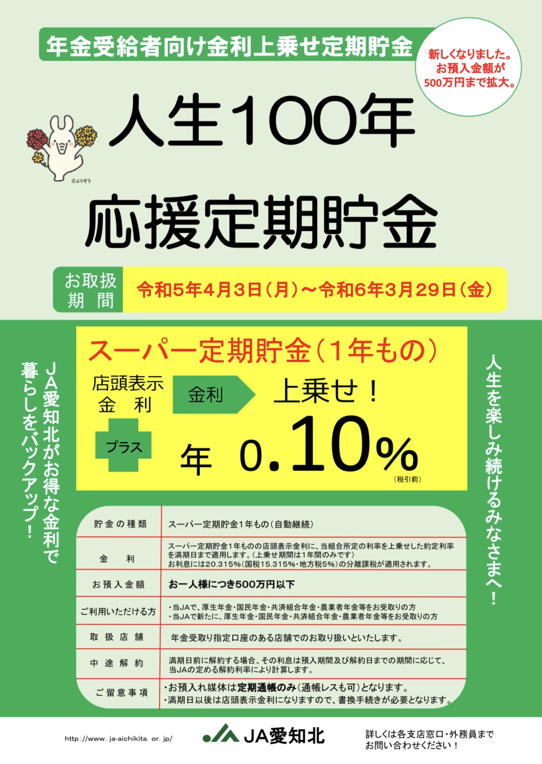 人生１００年応援定期貯金　令和５年４月～令和６年３月